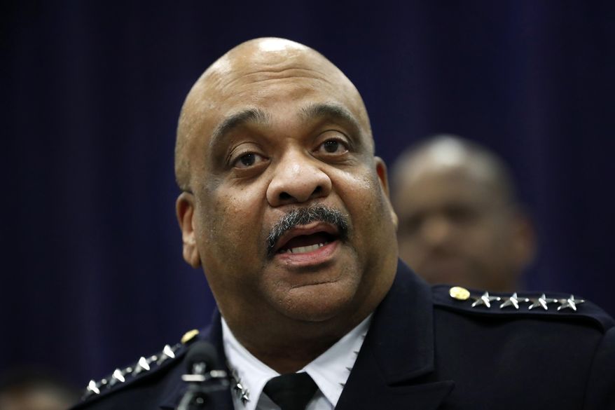 FILE - In this Oct. 28, 2019 file photo, Chicago Police Supt. Eddie Johnson speaks in Chicago. Johnson says he&#39;s thinking about retiring but won&#39;t say when that might be. On Monday, Nov. 4, 2019, Johnson was at City Hall for a budget hearing when he spoke to reporters about speculation that he&#39;ll retire soon from the job he&#39;s held for more than three years and from the department he joined more than three decades ago. (AP Photo/Charles Rex Arbogast File)
