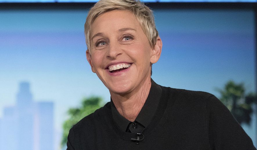 FILE - In this Oct. 13, 2016 file photo, Ellen DeGeneres appears during a commercial break at a taping of "The Ellen Show" in Burbank, Calif. The Golden Globe Awards announced Monday, Nov. 5, 2019, it will give its new Carol Burnett Award, a TV special achievement trophy, to DeGeneres who has been a pioneering sitcom star, a TV talk show host and a game show host. (AP Photo/Andrew Harnik, File)