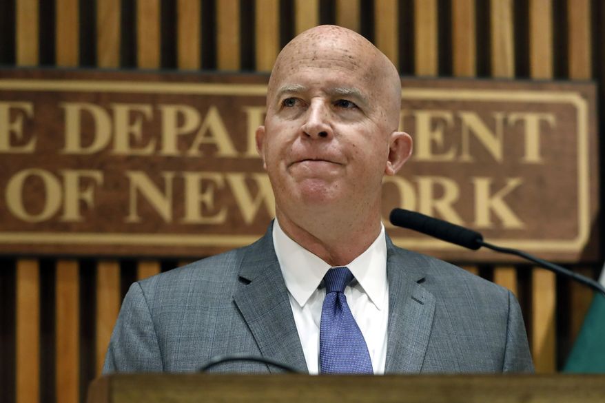 In this Aug. 19, 2019, file photo New York Police Commissioner James P. O&#x27;Neill makes an announcement at police headquarters. (AP Photo/Richard Drew, File)