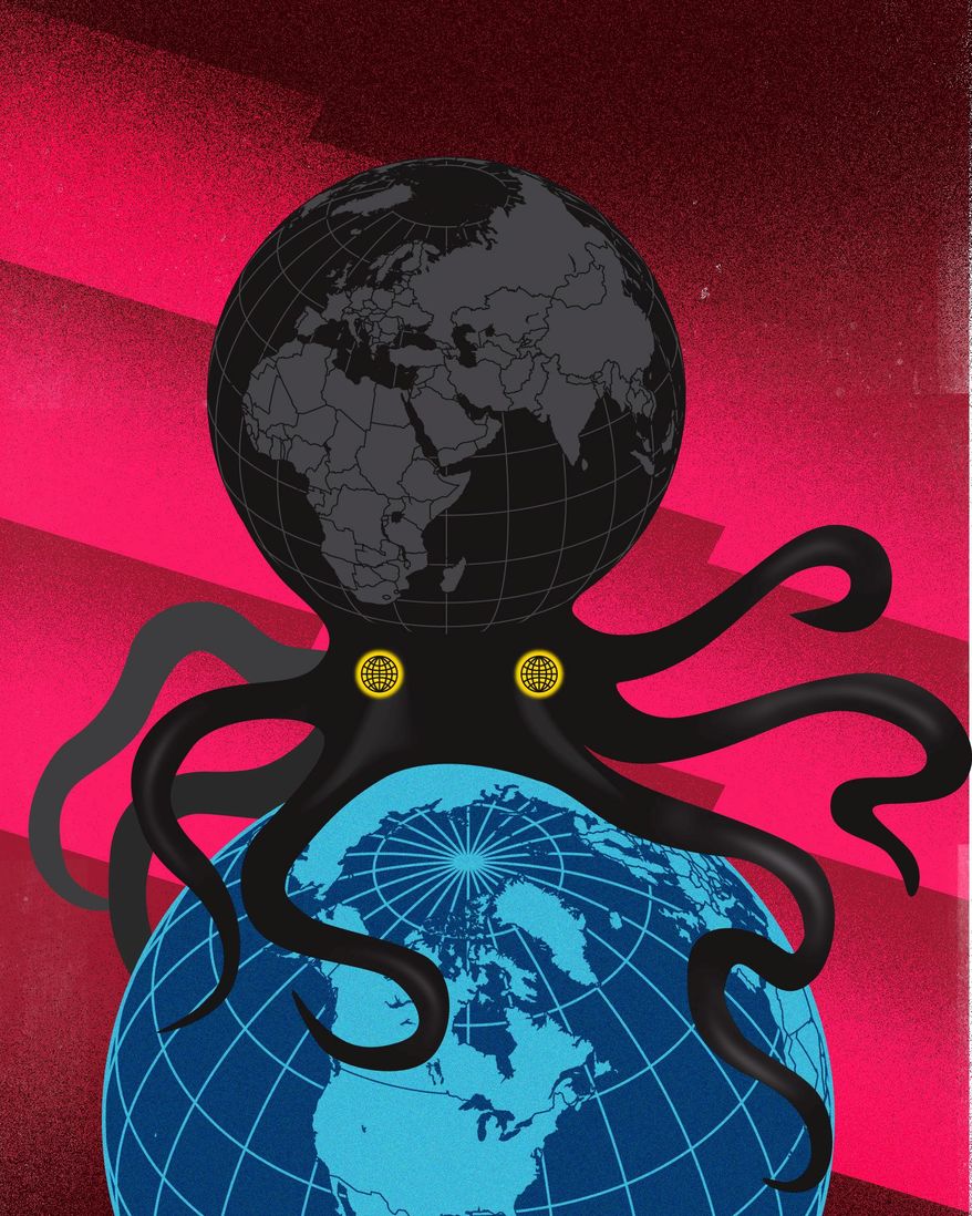 Illustration on tyranny around the globe by Linas Garsys/The Washington Times