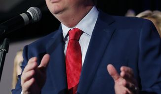 Mississippi Governor-elect Tate Reeves addresses his supporters at a state GOP election night party Tuesday, Nov. 5, 2019, in Jackson, Miss. Reeves, the current lieutenant governor, defeated Democratic Attorney General Jim Hood. (AP Photo/Rogelio V. Solis)