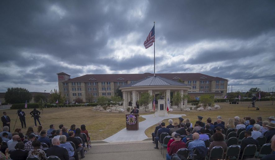 The ten year anniversary Remembrance of the Nov. 5, 2009 Fort Hood shooting in Killeen, Texas on Tuesday, Nov. 5, 2019. ( Jeromiah Lizama/The Killeen Daily Herald via AP)