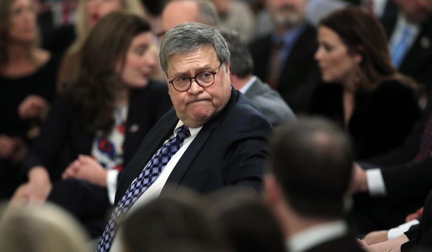 Attorney General William Barr arrives before President Donald Trump speaks in the East Room of the White House about his judicial appointments, Wednesday, Nov. 6, 2019 in Washington. (AP Photo/Manuel Balce Ceneta)