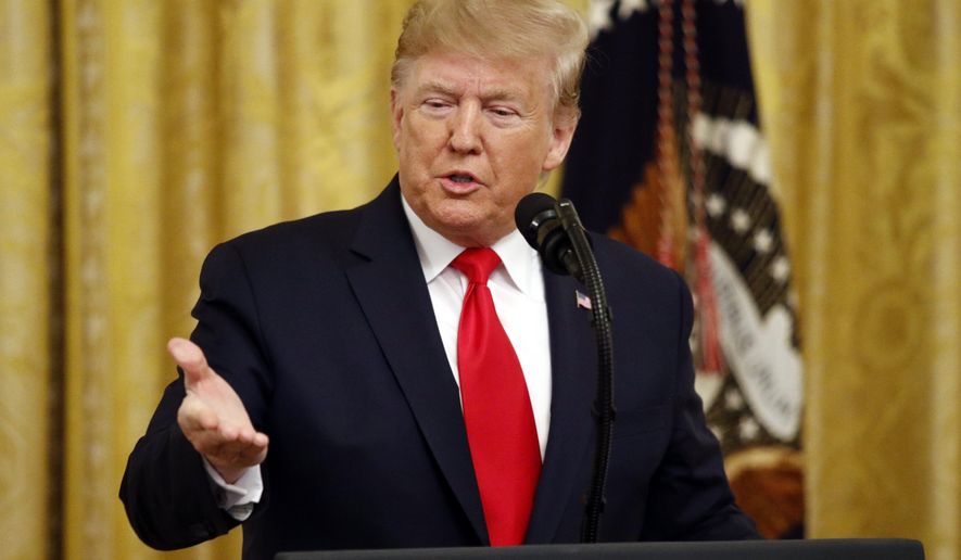 President Donald Trump speaks in the East Room of the White House about his judicial appointments, Wednesday, Nov. 6, 2019, in Washington. (AP Photo/Patrick Semansky)