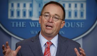 In this Oct. 17, 2019, file photo, then-acting White House Chief of Staff Mick Mulvaney speaks in the White House briefing room in Washington. (AP Photo/Evan Vucci, File)