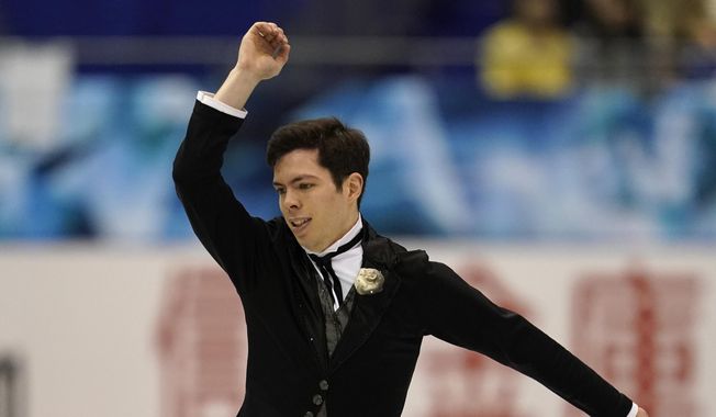 In this April 12, 2019 file photo, Canada&#x27;s Keegan Messing performs his men&#x27;s free skating routine during the ISU World Team Trophy Figure Skating competition in Fukuoka, southwestern Japan. Messing has always skated with passion and showmanship. Whether he is channeling Charlie Chaplin, Gene Kelly or the Incredible Hulk, he is a storyteller capable of charming audiences from Fur Rendezvous to the Olympics. He is 27-years-old and has been skating since he was 3. (AP Photo/Toru Hanai, File)