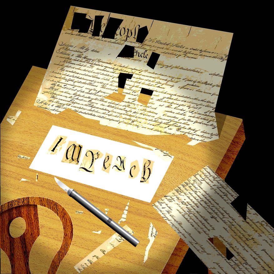 Illustration on the suspect impeachment process by Alexander Hunter/The Washington Times
