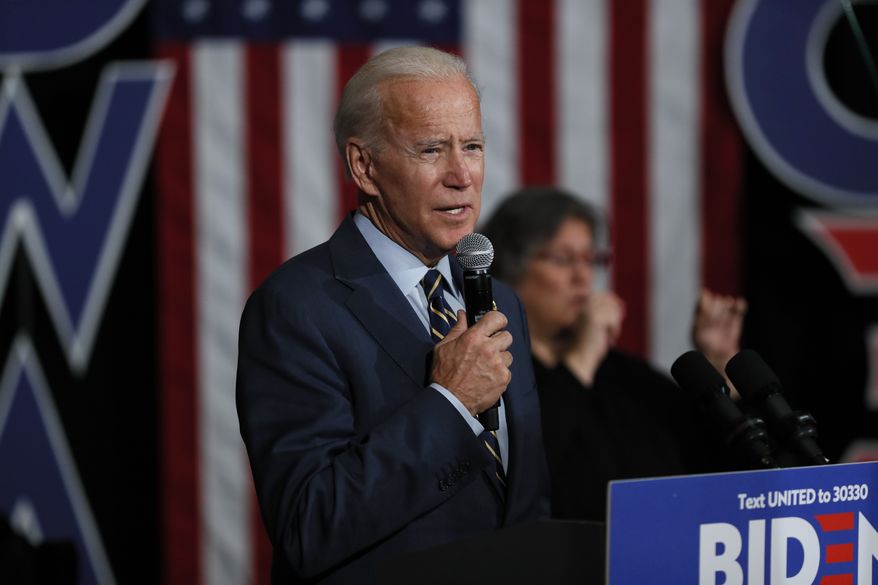 Democratic presidential candidate former Vice President Joe Biden speaks during a town hall meeting, Monday, Nov. 11, 2019, in Oskaloosa, Iowa. (AP Photo/Charlie Neibergall)