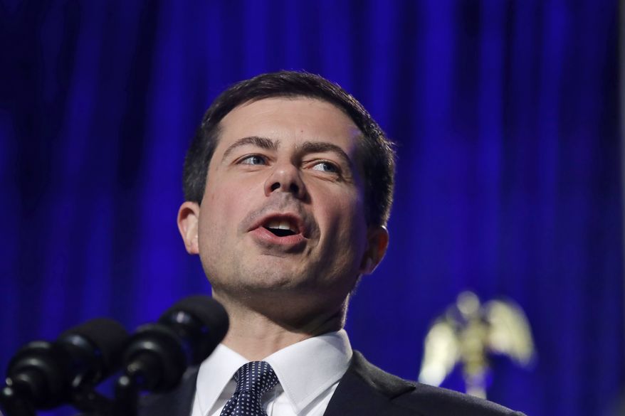 Democratic presidential candidate South Bend, Ind. Mayor Pete Buttigieg delivers a Veterans Day address at a campaign event Monday, Nov. 11, 2019, in Rochester, N.H. (AP Photo/Elise Amendola)