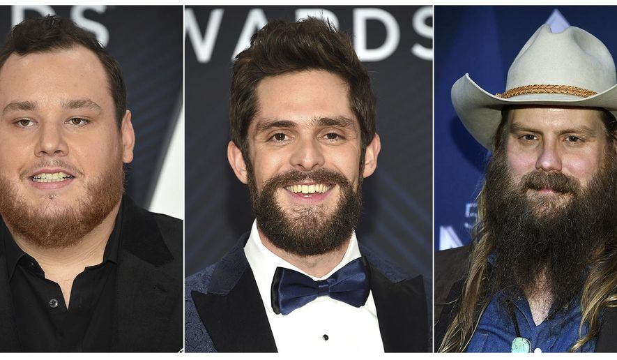 This combination photo shows, from left,  Dierks Bentley, Luke Combs, Thomas Rhett, Chris Stapleton and Keith Urban who are up for the Male Vocalist of the Year category at the Country Music Association Awards on Wednesday. (AP Photo)