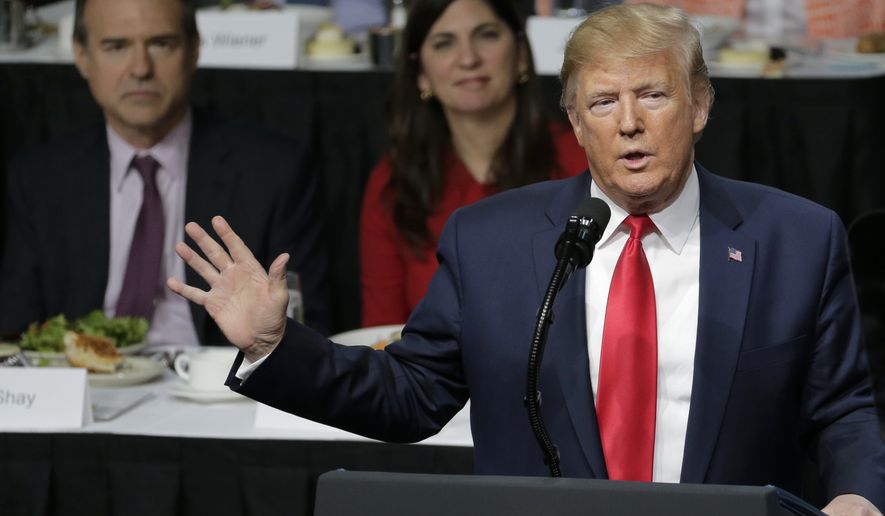 President Donald Trump speaks during a meeting of the Economic Club of New York in New York, Tuesday, Nov. 12, 2019. (AP Photo/Seth Wenig)