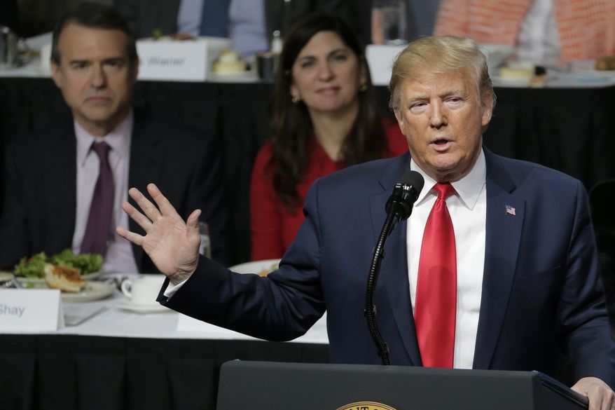 President Donald Trump speaks during a meeting of the Economic Club of New York in New York, Tuesday, Nov. 12, 2019. (AP Photo/Seth Wenig)