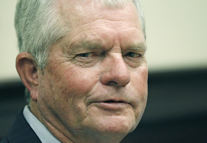 FILE - In this Friday, Sept. 14, 2012, file photo, former Speaker of the Mississippi House of Representatives William "Billy" McCoy, of Rienzi, comments about being honored by the dedication of the Mississippi Department of Transportation headquarters in downtown Jackson, Miss., as the William J. "Billy" McCoy Building. McCoy died Tuesday, Nov. 12, 2019, at age 77. (AP Photo/Rogelio V. Solis, File)