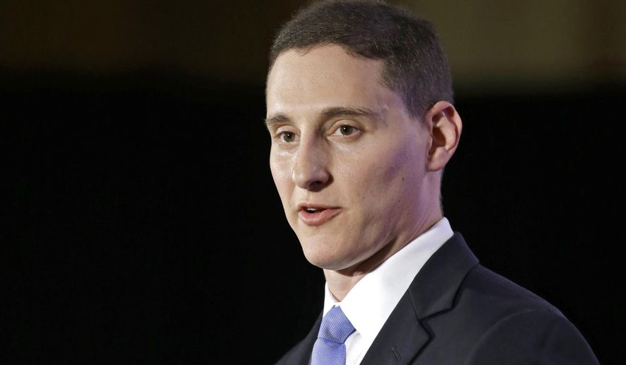FILE – In this Nov. 4, 2014, file photo, Ohio State Treasurer Josh Mandel speaks at the Ohio Republican Party election night celebration in Columbus, Ohio. Resuming Ohio&#39;s attempt to allow cryptocurrency in certain tax payments is up in the air after the state&#39;s top lawyer found a Bitcoin program launched by the former state treasurer was illegal. Republican Attorney General Dave Yost&#39;s Nov. 5, 2019, opinion found then-Treasurer Mandel skirted state law when he launched OhioCrypto.com last year for paying business taxes. (AP Photo/Tony Dejak, File)
