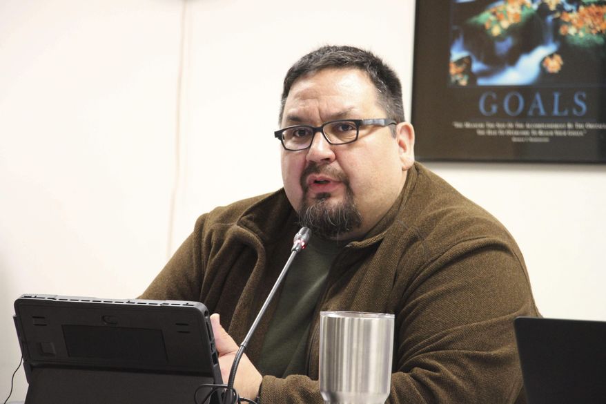 James Hoelscher, the top enforcement officer for the combined office that oversees alcohol and legal marijuana in Alaska, speaks during a marijuana control board meeting Thursday, Nov. 14, 2019, in Anchorage, Alaska. Hoelscher was named interim director for the agency after the firing of former director Erika McConnell. (AP Photo/Mark Thiessen)