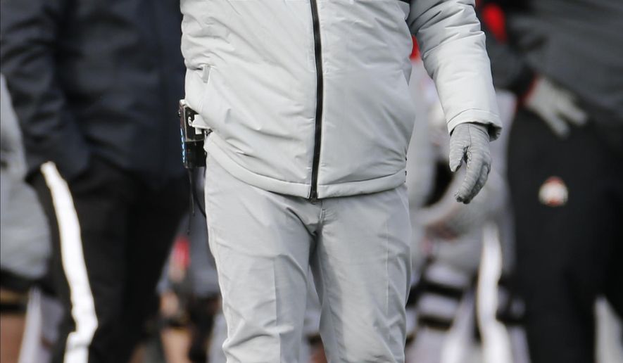 Ohio State head coach Ryan Day shouts to his team against Maryland during the second half of an NCAA college football game, Saturday, Nov. 9, 2019, in Columbus, Ohio. Ohio State beat Maryland 73-14. (AP Photo/Jay LaPrete)