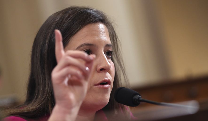 Rep. Elise Stefanik, R-N.Y., speaks as the hearing with former U.S. Ambassador to Ukraine Marie Yovanovitch begins the House Intelligence Committee on Capitol Hill in Washington, Friday, Nov. 15, 2019, during the second public impeachment hearing of President Donald Trump&#39;s efforts to tie U.S. aid for Ukraine to investigations of his political opponents. (AP Photo/Andrew Harnik)