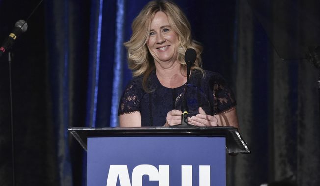 Christine Blasey Ford speaks at the 2019 ACLU SoCal&#x27;s Annual Bill of Rights Dinner at the Beverly Wilshire Hotel on Sunday, Nov. 17, 2019, in Beverly Hills, Calif. (Photo by Richard Shotwell/Invision/AP)