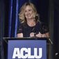 Christine Blasey Ford speaks at the 2019 ACLU SoCal&#39;s Annual Bill of Rights Dinner at the Beverly Wilshire Hotel on Sunday, Nov. 17, 2019, in Beverly Hills, Calif. (Photo by Richard Shotwell/Invision/AP)