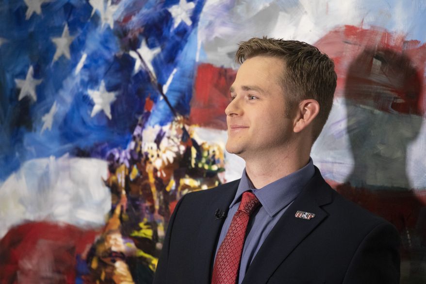 Army 1st Lt. Clint Lorance appears on Fox & Friends, Monday, Nov. 18, 2019 in New York. President Donald Trump issued a full pardon Friday, Nov. 15, 2019 for Lorance, who had been convicted of murder for ordering his soldiers to fire upon three unarmed Afghan men in July 2012, killing two. Lorance has served more than six years of a 19-year sentence at Fort Leavenworth, Kansas. (AP Photo/Mark Lennihan)