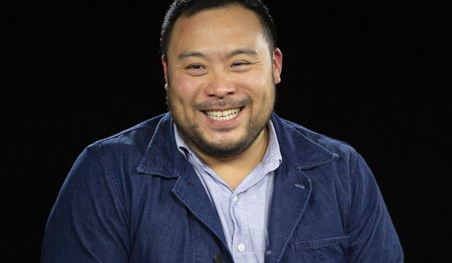 This Oct. 23, 2019 photo shows celebrity chef David Chang during an interview in Los Angeles to promote his Netflix series “Breakfast, Lunch & Dinner”. (AP Photo/Damian Dovarganes)