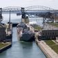 A ship navigates the Soo Locks between Lake Superior and Lake Huron on the St. Mary&#39;s River on United States (Michigan) and Canadian border. Image courtesy of the U.S. Army Corps of Engineers - Detroit District.