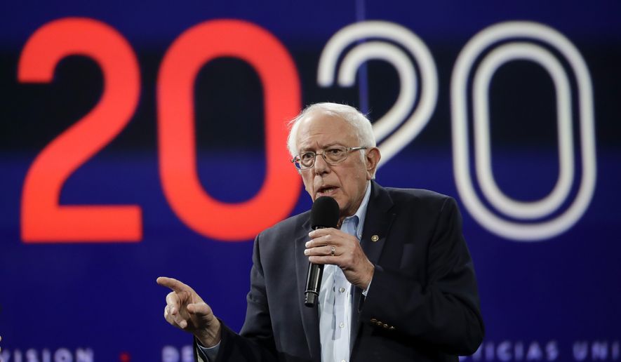 In this Nov. 16, 2019, photo Democratic presidential candidate Sen. Bernie Sanders, I-Vt., speaks during a presidential forum at the California Democratic Party's convention in Long Beach, Calif. (AP Photo/Chris Carlson) **FILE**