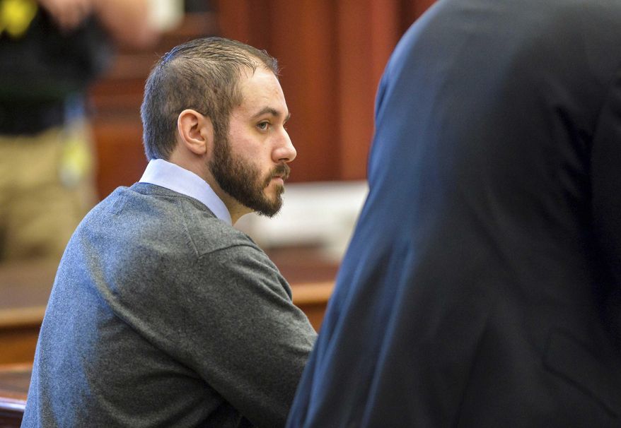 Brandon Lee Craft sits in court as jurors began deliberations on Tuesday, Nov. 19, 2019, in the case he is charged with in shooting 28-year-old Adam Petzack in the back of the head, burying his body in the dirt floor of a barn and stealing his veterans disability benefits for several months. Craft, 24, confessed in August 2016 that he killed Petzack but testified Tuesday, Nov. 19, 2019, that his now ex-wife was responsible for Petzack's death. (Rion Sanders/Great Falls Tribune via AP)
