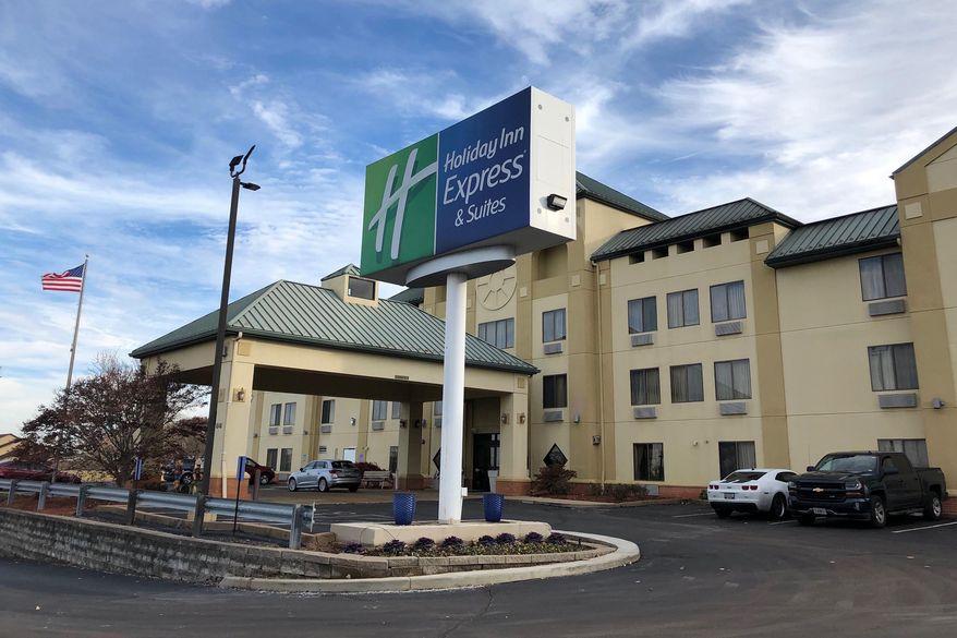 This photo shows the Holiday Inn in Fenton, Mo, Wednesday, Nov. 20, 2019. An elderly woman who feared she was developing dementia removed her mentally disabled adult daughter from a care facility, then fatally stabbed her in a suburban St. Louis hotel before attempting to kill herself, police and relatives say. Marjorie Theleman, was charged Tuesday with first-degree murder and armed criminal action in the death of her daughter, Sharon Theleman, after police were summoned to a hotel in Fenton because the pair had not checked out. (AP Photo/Jim Salter)
