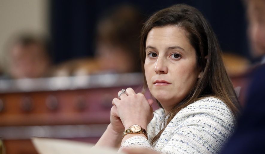 Rep. Elise Stefanik, R-N.Y., listens during questioning of U.S. Ambassador to the European Union Gordon Sondland before the House Intelligence Committee on Capitol Hill in Washington, Wednesday, Nov. 20, 2019, during a public impeachment hearing of President Donald Trump&#39;s efforts to tie U.S. aid for Ukraine to investigations of his political opponents. (AP Photo/Andrew Harnik) ** FILE **