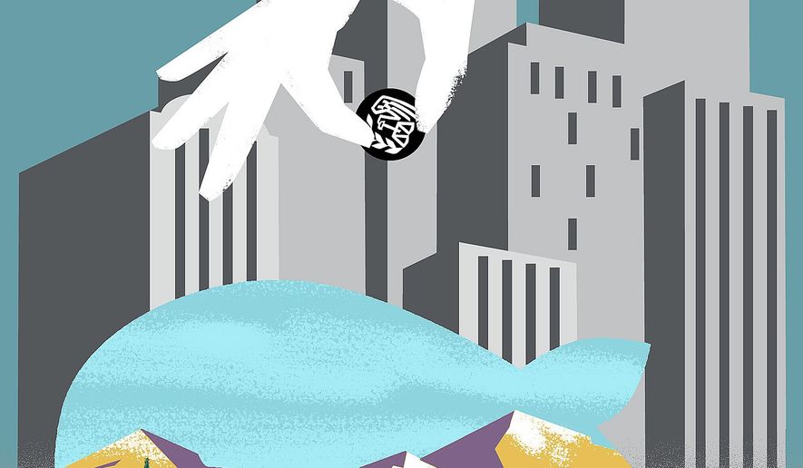 Illustration on financially beneficial environmental policy by Linas Garsys/The Washington Times