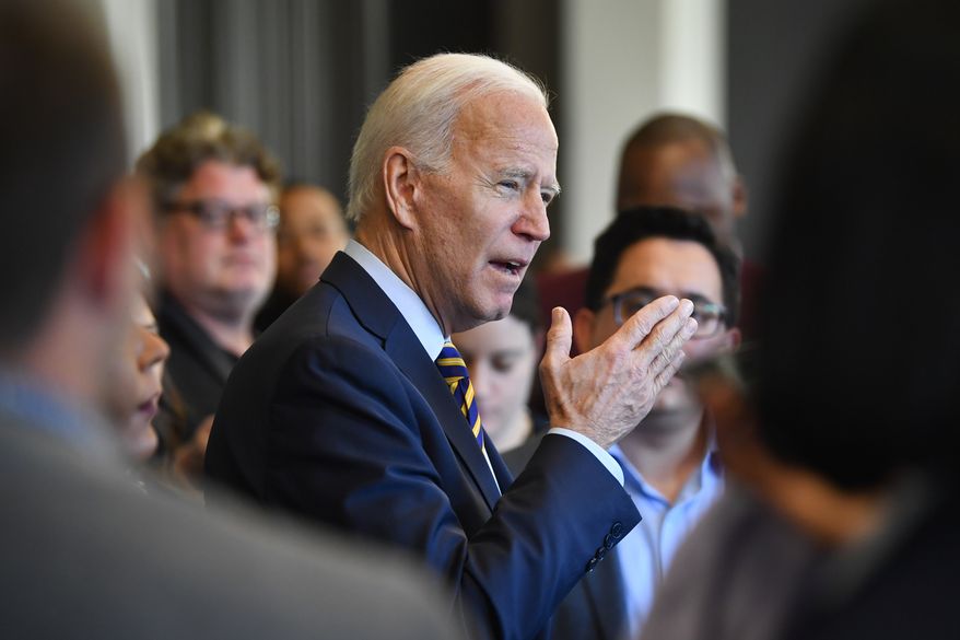 Former Vice President and 2020 Democratic presidential candidate Joe Biden speaks to the media before meeting with an assembly of Southern black mayors Thursday, Nov. 21, 2019 in Atlanta. (AP Photo/John Amis) ** FILE **