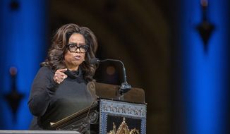 Oprah Winfrey speaks during the Celebration of the Life of Toni Morrison, Thursday, Nov. 21, 2019, at the Cathedral of St. John the Divine in New York. Morrison died in August at age 88. (AP Photo/Mary Altaffer)