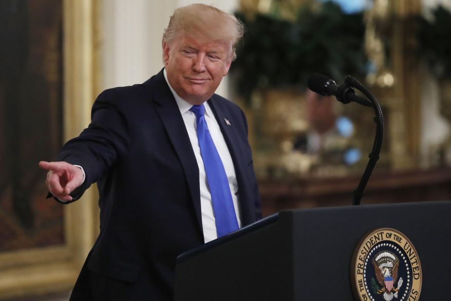 President Donald Trump speaks during a National Medal of Arts and National Humanities Medal ceremony in the East Room of the White House, Thursday, Nov. 21, 2019, in Washington. (AP Photo/Steve Helber)