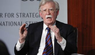 FILE - In this Sept. 30, 2019, file photo, former national security adviser John Bolton gestures while speakings at the Center for Strategic and International Studies in Washington. They are the ghosts of the House impeachment hearings. Vice President Mike Pence. Secretary of State Mike Pompeo. Energy Secretary Rick Perry. Acting White House Chief of Staff Mick Mulvaney. And perhaps most tantalizingly, the mustachioed John Bolton, President Donald Trump’s former national security adviser. (AP Photo/Pablo Martinez Monsivais, File)