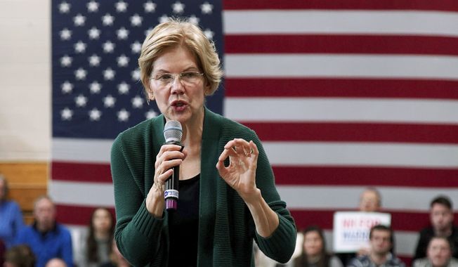Democratic presidential candidate Sen. Elizabeth Warren, D-Mass., speaks during a campaign stop, Saturday, Nov. 23, 2019, in Manchester, N.H. (AP Photo/Mary Schwalm)