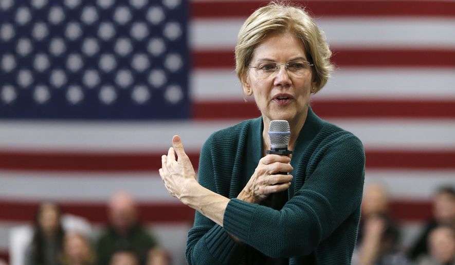 Democratic presidential candidate Sen. Elizabeth Warren, D-Mass., gestures as she speaks during a campaign stop, Saturday, Nov. 23, 2019, in Manchester, N.H. (AP Photo/Mary Schwalm)