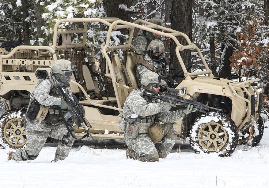 LIGHT TACTICAL ALL TERRAIN VEHICLE (LTATV)
A team of paratroopers assigned to the 1st Battalion, 325th Airborne Infantry Regiment, 2nd Brigade Combat Team, 82nd Airborne Division, practice a tactical halt with the brigade’s new Light Tactical All Terrain Vehicle on Fort Pickett, Va., Feb. 26, 2015. The 1st Battalion, 325th AIR developed tactics, techniques and procedures for tactical movement with the new LTATVs. The battalion is currently assessing the LTATV as a platform to provide a rifle company with rapid mobility in support of airfield seizure operations.