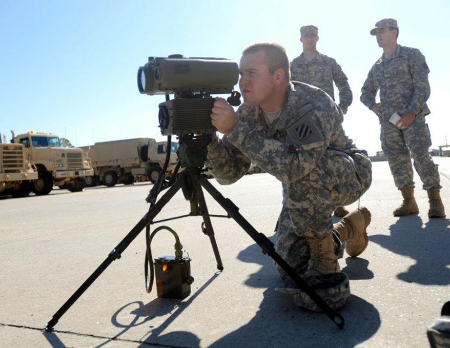 AN/PED-1 LIGHTWEIGHT TARGET DESIGNATOR RANGEFINDER Pfc. Christian Carter, a forward observer with Headquarters and Headquarters Co., 1st Heavy Brigade Combat Team, and a native of Portland, Oregon, looks through the Lightweight Laser Designating Rangefinder during the brigade's forward observer qualification Oct. 14. The qualification marked the climax of a three-month long push to strengthen their job-specific skills to maintain proficiency in the Soldiers assigned specialty. (U.S. Army photo by Spc. Emily Knitter, 1/3 HBCT)