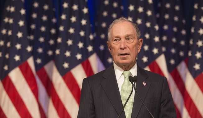 Former New York City Mayor Michael Bloomberg, a Democratic presidential candidate, makes remarks to the media at the Hilton Hotel on his first campaign stop in Norfolk, Va., on Monday, Nov. 25, 2019. (AP Photo/Bill Tiernan)