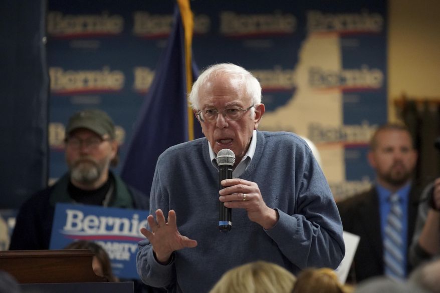 Democratic presidential candidate Sen. Bernie Sanders, I-Vt., speaks during a campaign stop, Sunday, Nov. 24, 2019, in Hillsboro, N.H. (AP Photo/Mary Schwalm)