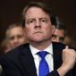 In this Sept. 27, 2018, file photo, then-White House Counsel Don McGahn listens as Supreme court nominee Brett Kavanaugh testifies before the Senate Judiciary Committee on Capitol Hill in Washington. (Saul Loeb/Pool Photo via AP, File)