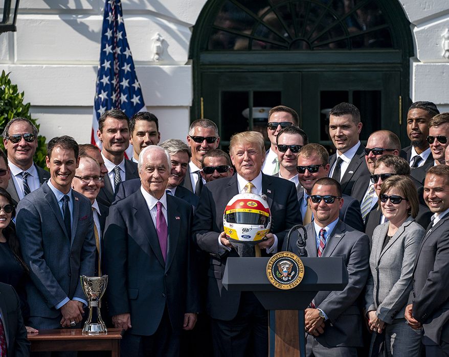 President Donald J. Trump honors 2018 NASCAR Cup Series Champion Joey Logano and team Penske owner Roger Penske Tuesday, April 30, 2019, on the South lawn of the White House. (Official White House Photo by Shealah Craighead)