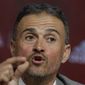 Luis Enrique speaks during his official presentation as Spain&#x27;s new head soccer coach in Las Rozas on the outskirts Madrid, Spain, Wednesday, Nov. 27, 2019. (AP Photo/Paul White)