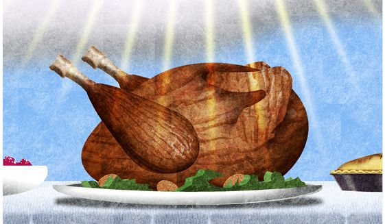 Illustration on gratitude at Thanksgiving by Alexander Hunter/The Washington Times