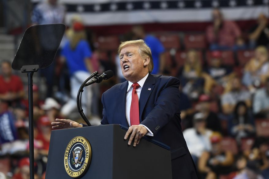 In this Nov. 26, 2019, photo, resident Donald Trump speaks at a campaign rally in Sunrise, Fla. (AP Photo/Susan Walsh)