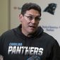 Carolina Panthers head coach Ron Rivera speaks to the media following an NFL football game against the Washington Redskins in Charlotte, N.C., Sunday, Dec. 1, 2019. (AP Photo/Mike McCarn) **FILE**
