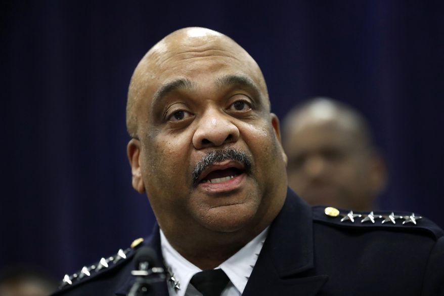 In this Oct. 28, 2019, file photo, Chicago Police Supt. Eddie Johnson speaks in Chicago. Chicago Mayor Lori Lightfoot says she has fired Police Supt. Johnson due to his &amp;quot;ethical lapses&amp;quot; Monday, Dec. 2, 2019. (AP Photo/Charles Rex Arbogast File)