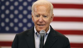 Democratic presidential candidate former U.S. Vice President Joe Biden speaks to local residents during a bus tour stop at Water&#39;s Edge Nature Center, Monday, Dec. 2, 2019, in Algona, Iowa. (AP Photo/Charlie Neibergall) ** FILE **