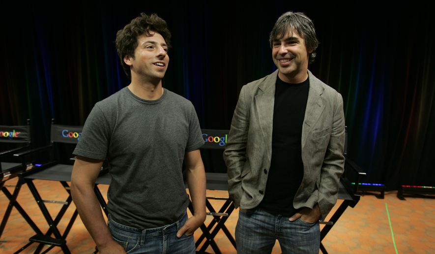 In this Sept. 2, 2008, file photo Google co-founders Sergey Brin, left, and Larry Page talk about the new Google Browser, &quot;Chrome,&quot; during a news conference at Google Inc. headquarters in Mountain View, Calif. Page and Brin are stepping down from their roles within the parent company, Alphabet. Page, who had been serving as CEO of Alphabet, and Brin, who had been president of Alphabet, will remain on the board of the company. (AP Photo/Paul Sakuma, File)